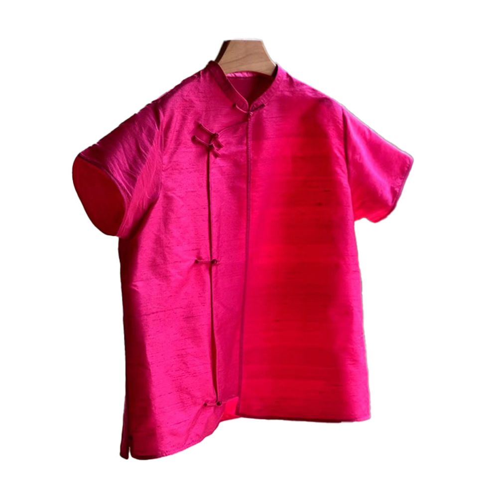 2025 autumn new Chinese style design with a niche rose red short sleeved shirt youthful and beautiful Western style top for women image 5