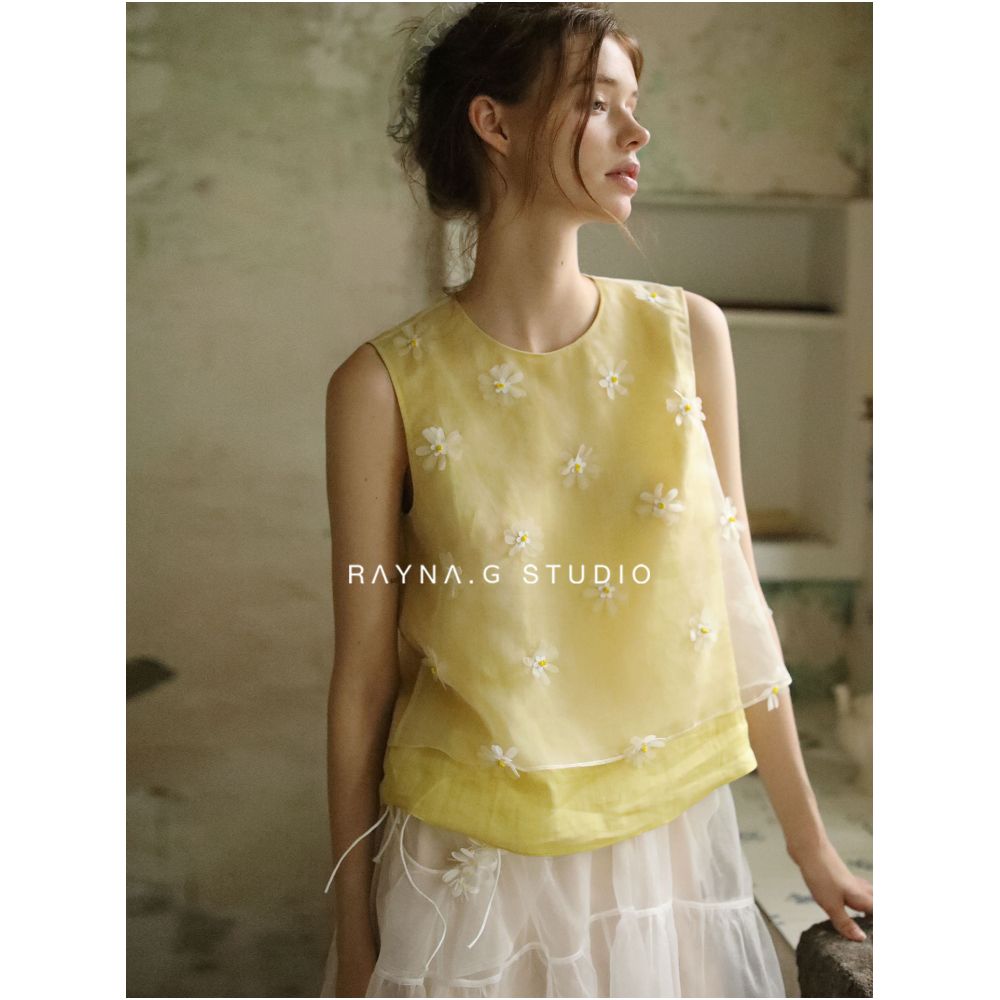 Rayna g Rayna Ji Handmade Beaded Exquisite Daisy Ramie Vest Women s 2025 Summer New Fashion image 3