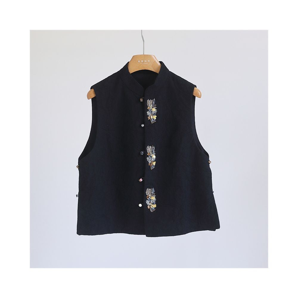 Nail bead embroidery fashionable new Chinese style cotton and wool set women s Chinese style mixed and matched vest high waisted split skirt M51096 image 35