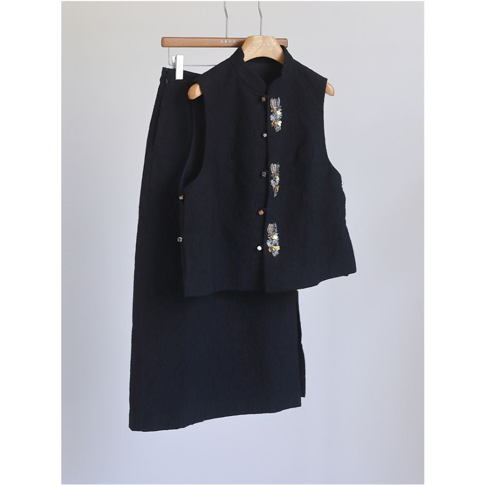 Nail bead embroidery fashionable new Chinese style cotton and wool set women s Chinese style mixed and matched vest high waisted split skirt M51096 image 48