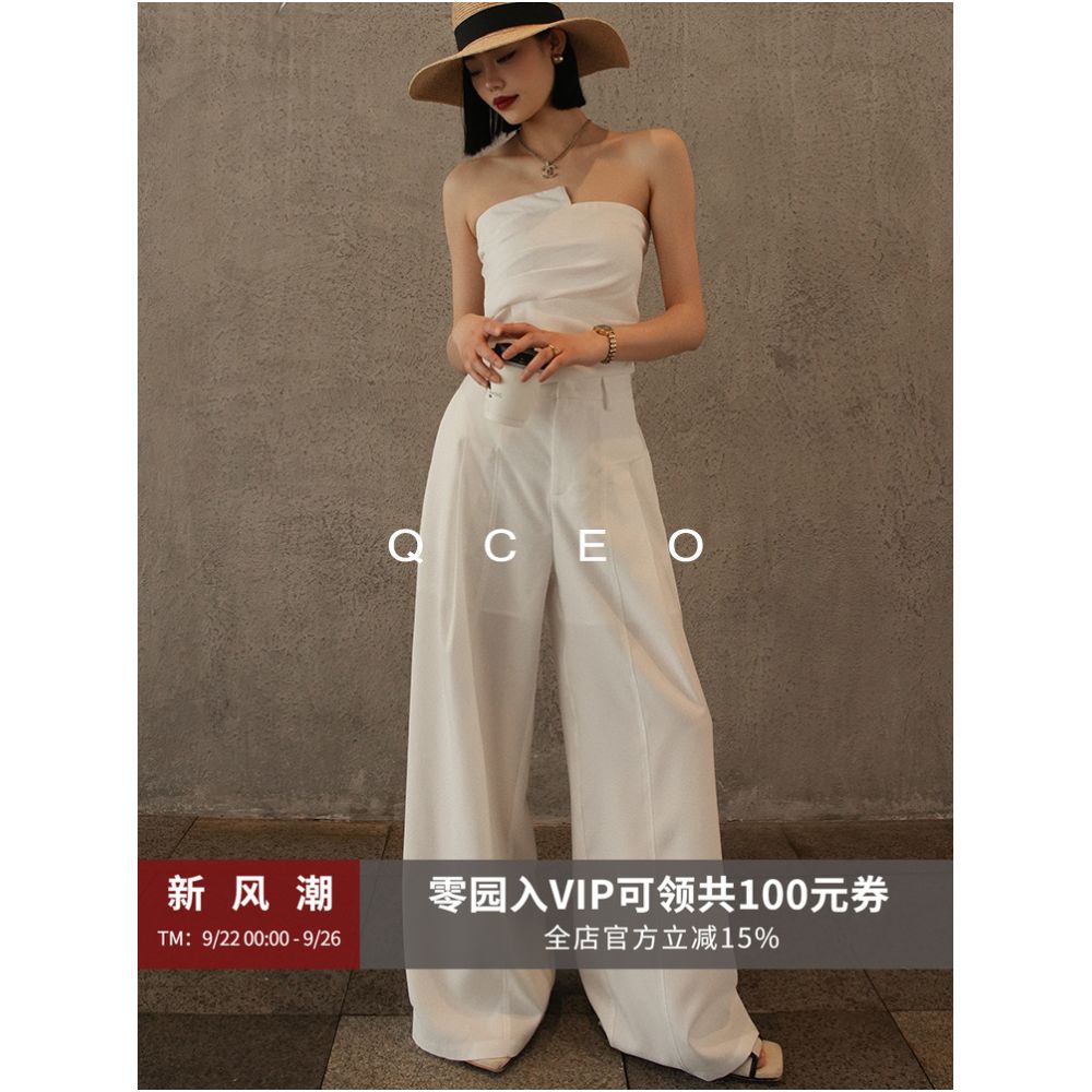 QCEO du Home Design Simple Versatile High End Line Deconstruction Wide Leg Pants Thin Straight Leg Floor Dragging Pants Women s Summer image 1