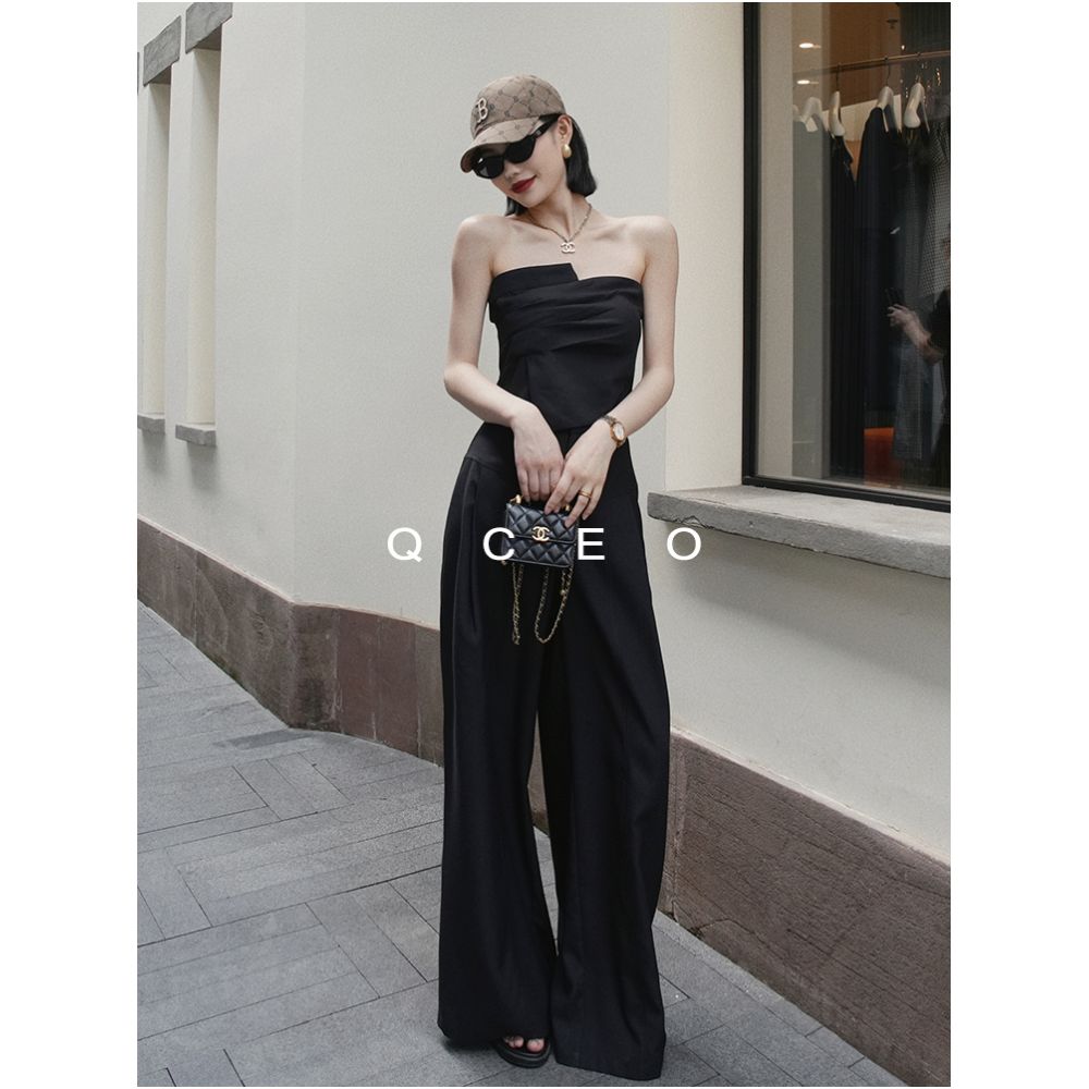 QCEO du Home Design Simple Versatile High End Line Deconstruction Wide Leg Pants Thin Straight Leg Floor Dragging Pants Women s Summer image 2