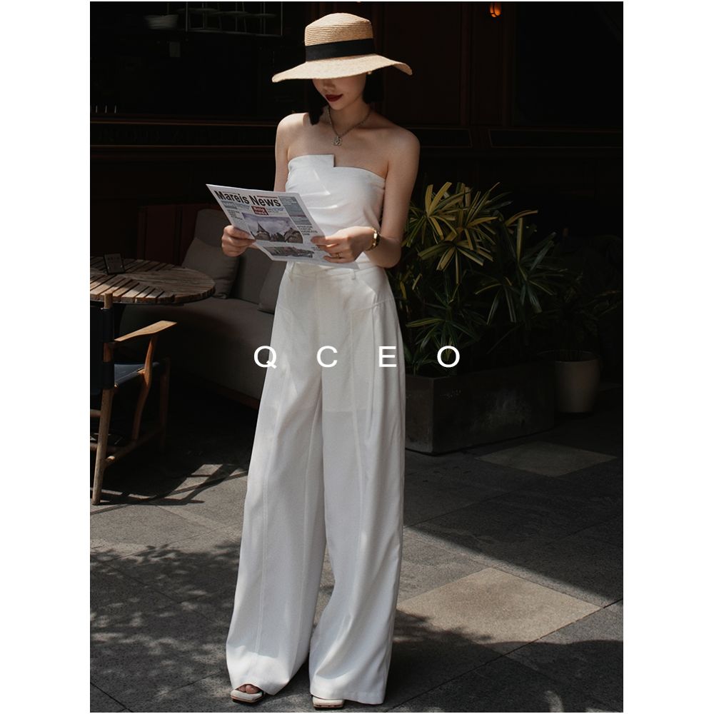 QCEO du Home Design Simple Versatile High End Line Deconstruction Wide Leg Pants Thin Straight Leg Floor Dragging Pants Women s Summer image 3