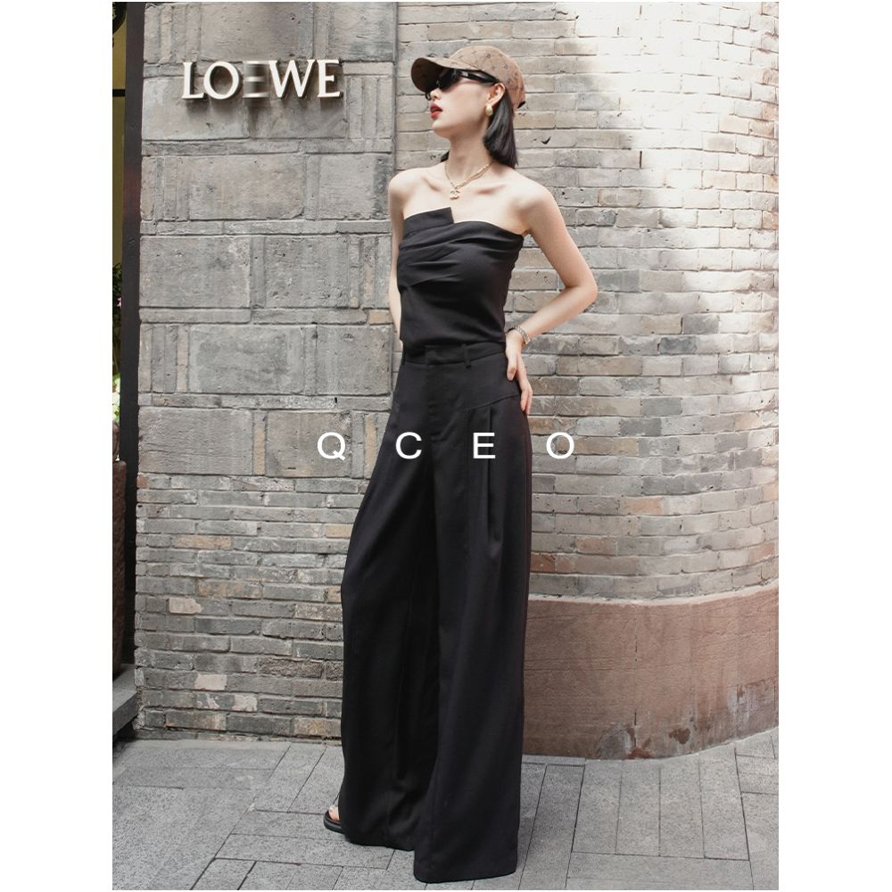QCEO du Home Design Simple Versatile High End Line Deconstruction Wide Leg Pants Thin Straight Leg Floor Dragging Pants Women s Summer image 4