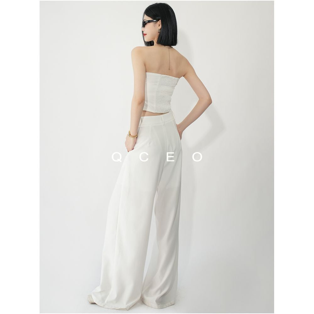QCEO du Home Design Simple Versatile High End Line Deconstruction Wide Leg Pants Thin Straight Leg Floor Dragging Pants Women s Summer image 5