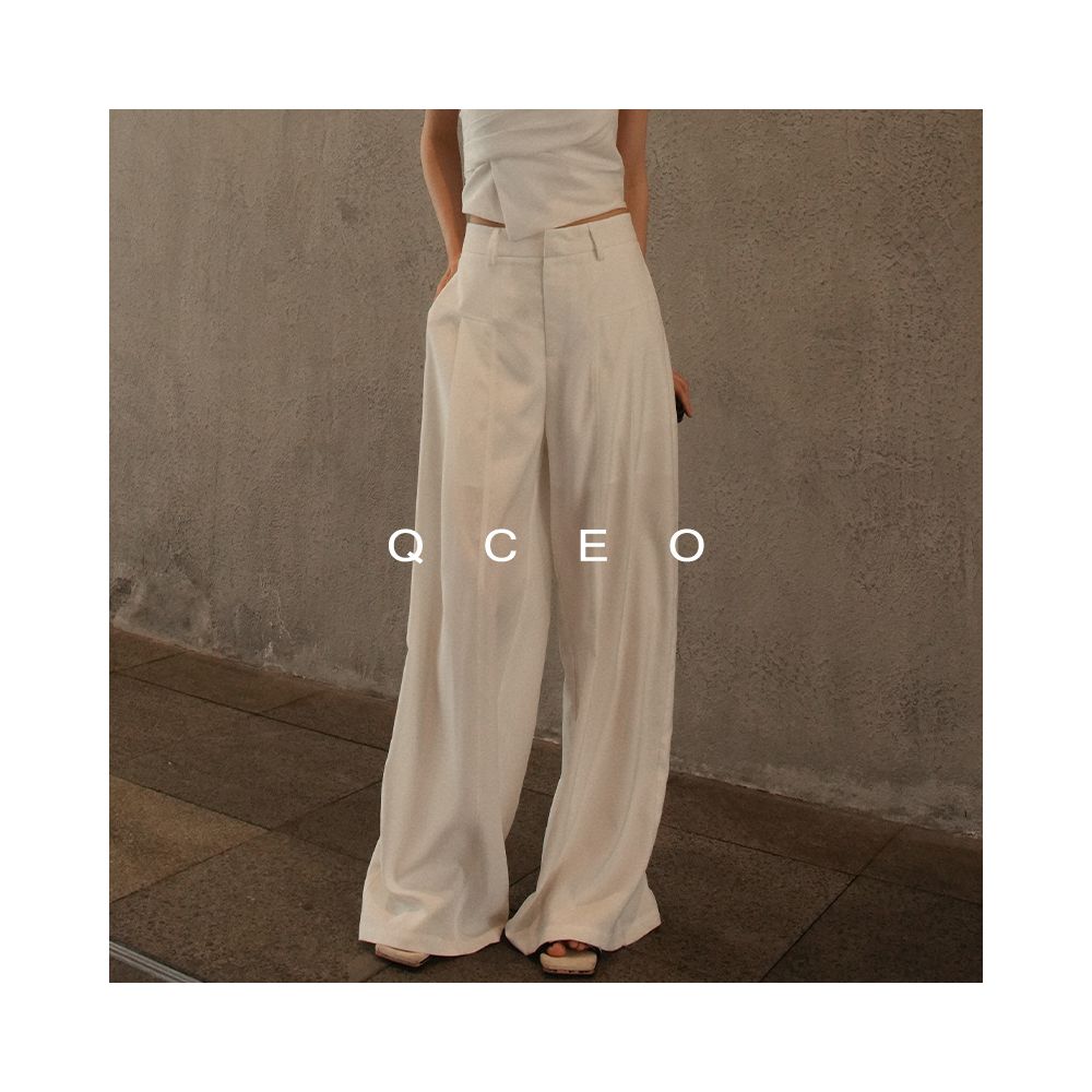 QCEO du Home Design Simple Versatile High End Line Deconstruction Wide Leg Pants Thin Straight Leg Floor Dragging Pants Women s Summer image 10