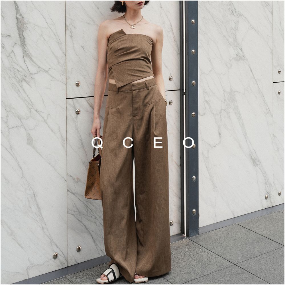QCEO du Home Design Simple Versatile High End Line Deconstruction Wide Leg Pants Thin Straight Leg Floor Dragging Pants Women s Summer image 18