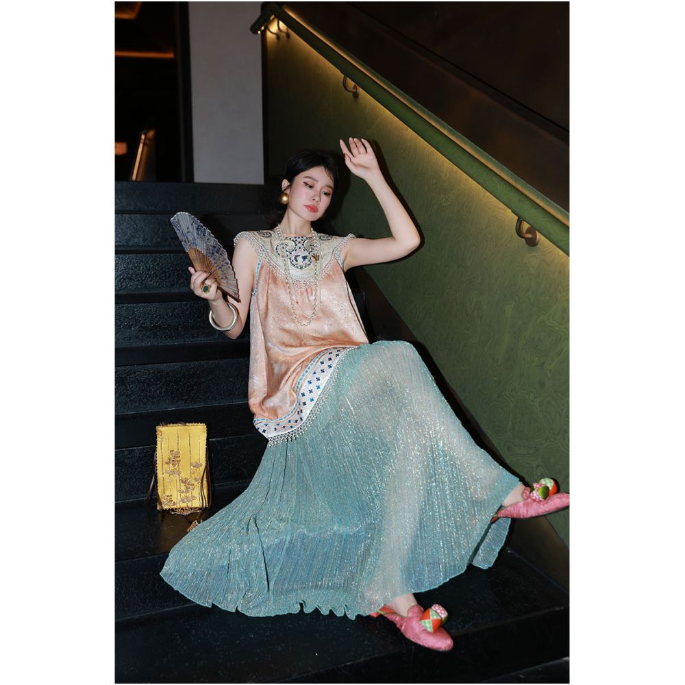 ASAYA4830 – Celestial Glow Pleated Set ✨🌙