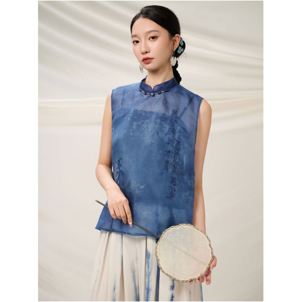 Anytime anywhere pick up the new Chinese style stand up collar silk hand painted embroidered top for women s 2025 summer new top image 2
