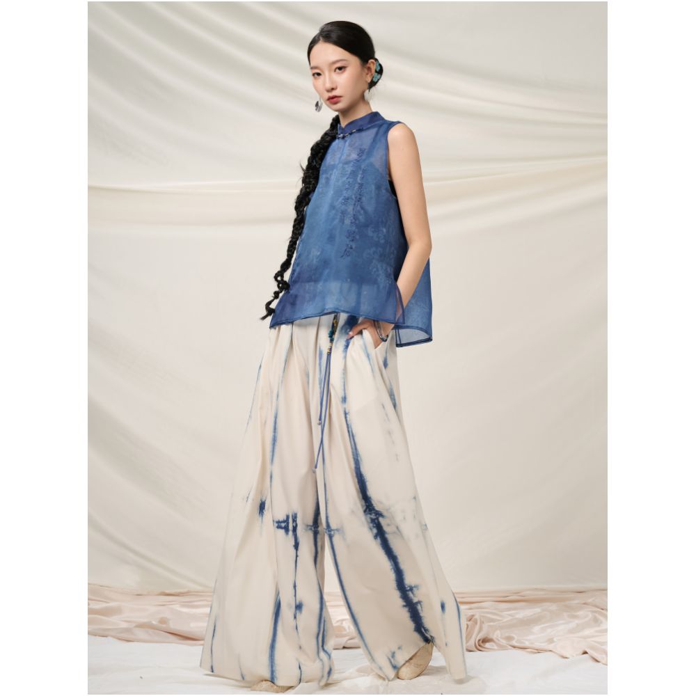 Anytime anywhere grab the new Chinese tie dye high waisted wide leg casual pants Chinese style long pants women s 2025 summer new style image 3