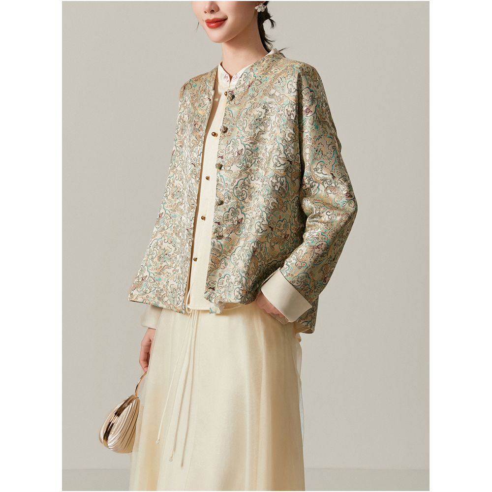 Jianman Huan Ying Long Pattern New Chinese Traditional Pattern Fabric Glossy Loose Top Coat for Women image 1