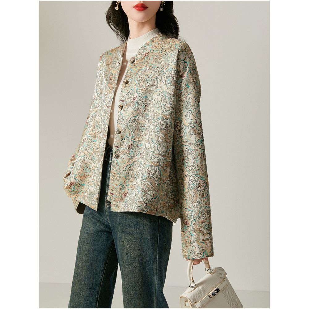 Jianman Huan Ying Long Pattern New Chinese Traditional Pattern Fabric Glossy Loose Top Coat for Women image 2