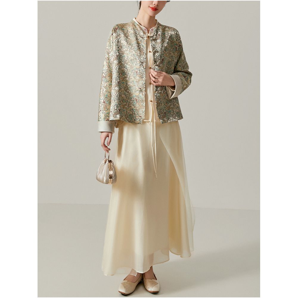 Jianman Huan Ying Long Pattern New Chinese Traditional Pattern Fabric Glossy Loose Top Coat for Women image 3