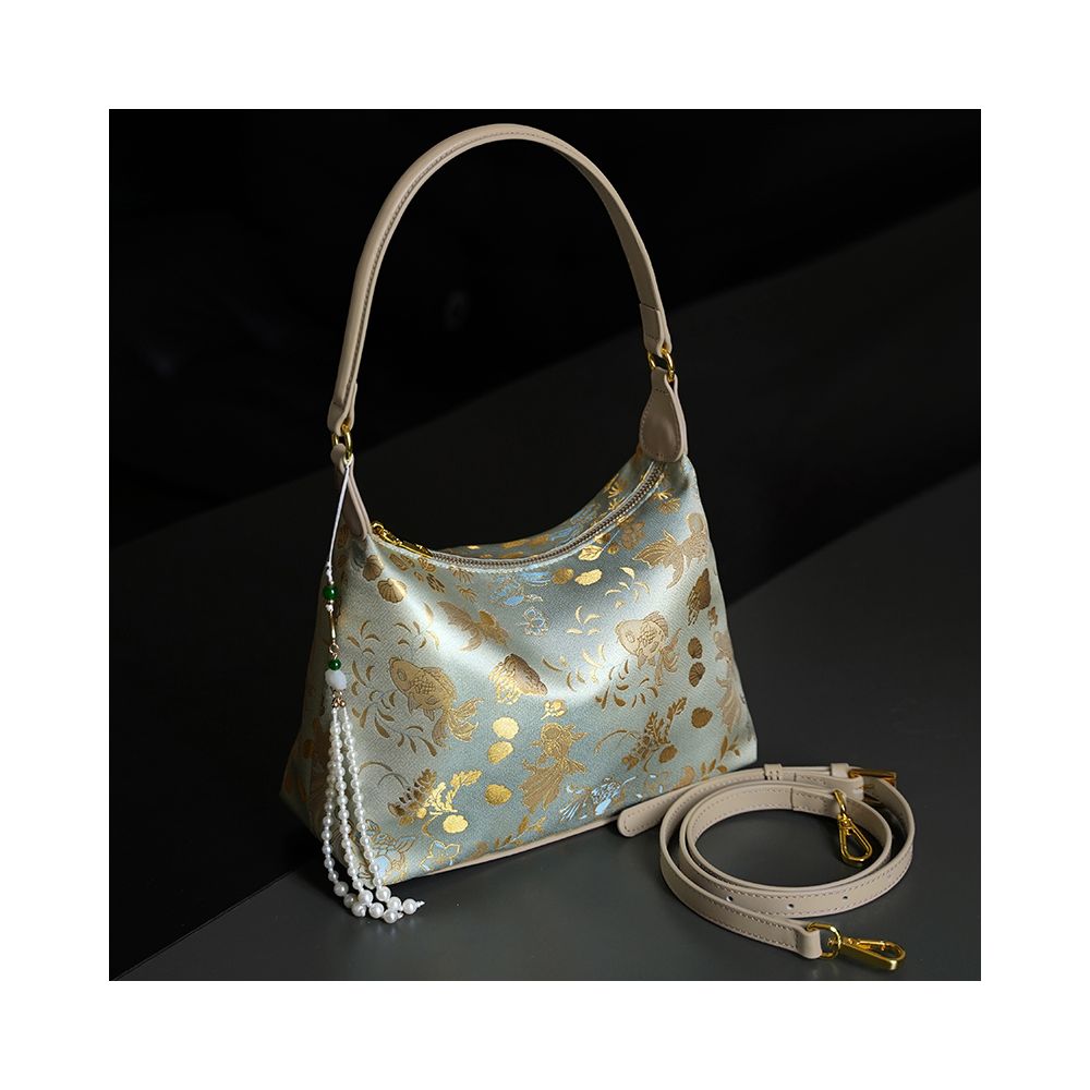 Qian Xiaoping Goldfish Algae Song Jin Underarm Bag Intangible Cultural Heritage Mulberry Silk Crossbody Bag Chinese Style Bag Single Shoulder Gift Women s Bag image 1