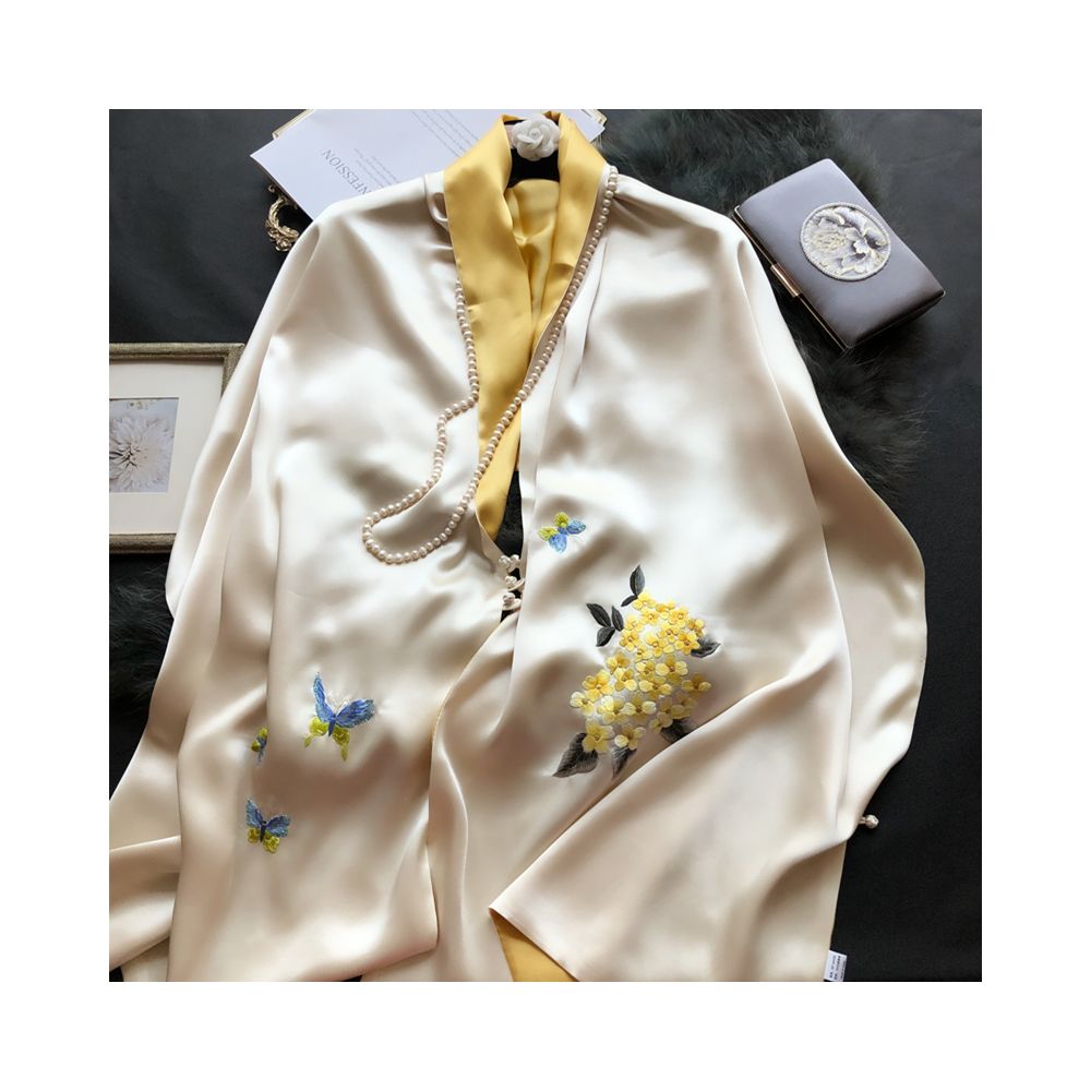 Hangzhou silk high end silk embroidered scarf with buckle women s mulberry silk Su embroidery shawl external silk scarf mother s gift image 1