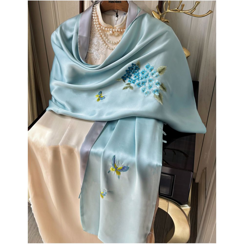 Hangzhou silk high end silk embroidered scarf with buckle women s mulberry silk Su embroidery shawl external silk scarf mother s gift image 8