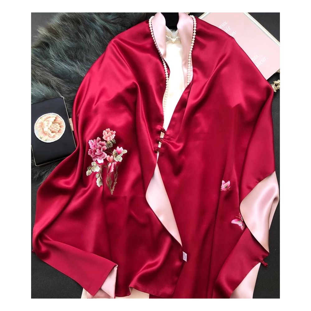 Hangzhou silk high end silk embroidered scarf with buckle women s mulberry silk Su embroidery shawl external silk scarf mother s gift image 17