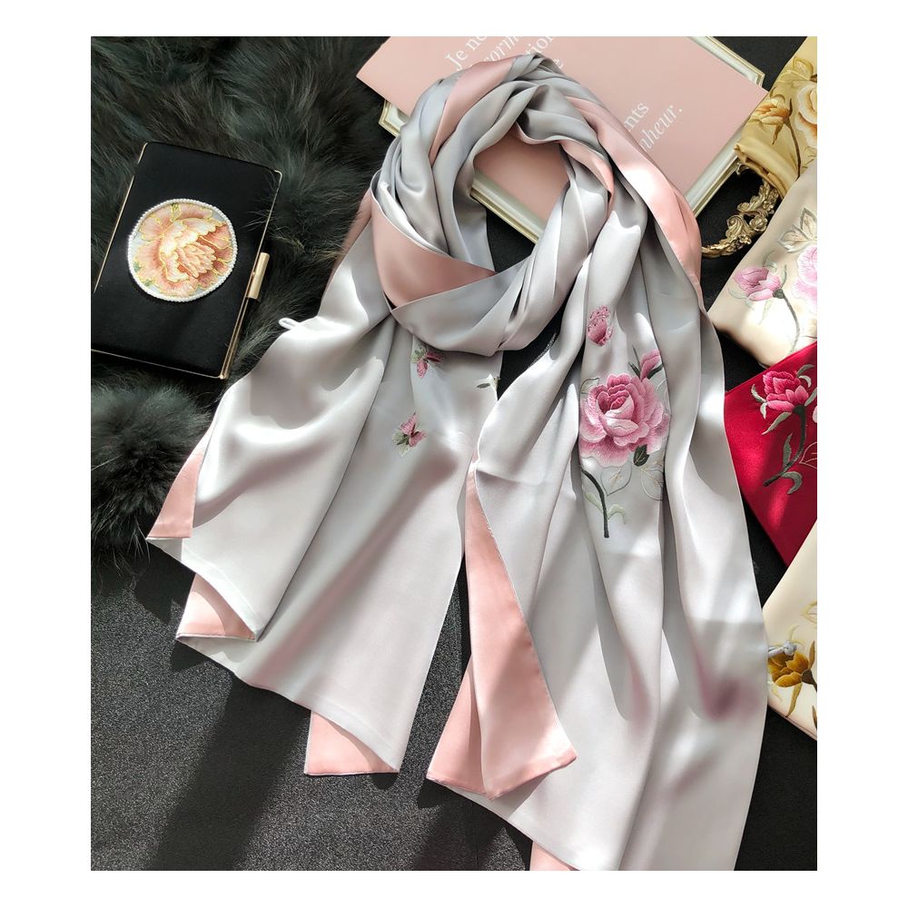 Hangzhou silk high end silk embroidered scarf with buckle women s mulberry silk Su embroidery shawl external silk scarf mother s gift image 27