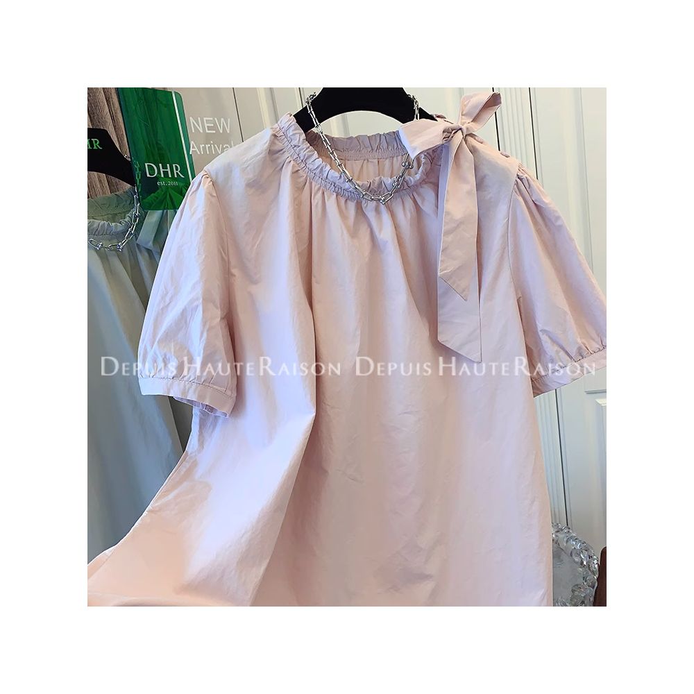 Size up 300 pounds bow tie tied short sleeved shirt top for men s summer new loose half sleeved doll shirt ins image 13