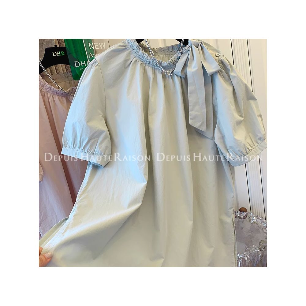 Size up 300 pounds bow tie tied short sleeved shirt top for men s summer new loose half sleeved doll shirt ins image 46