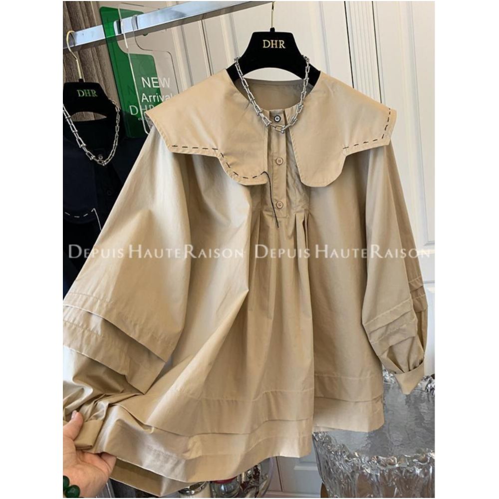 Extra Large 2 300 pounds French Petal Doll Collar Cotton Shirt Top for Men and Women Loose and Concealed Trendy Design image 1