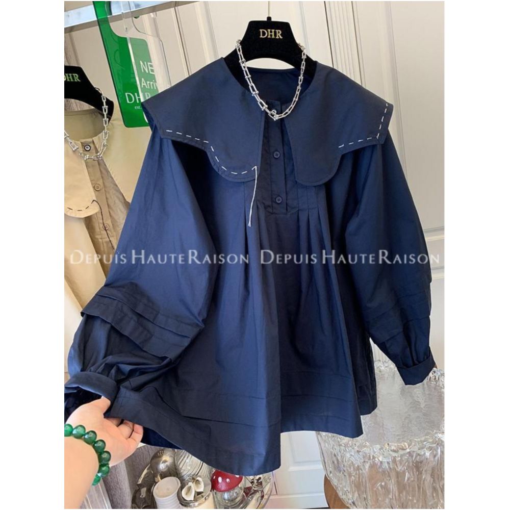 Extra Large 2 300 pounds French Petal Doll Collar Cotton Shirt Top for Men and Women Loose and Concealed Trendy Design image 2