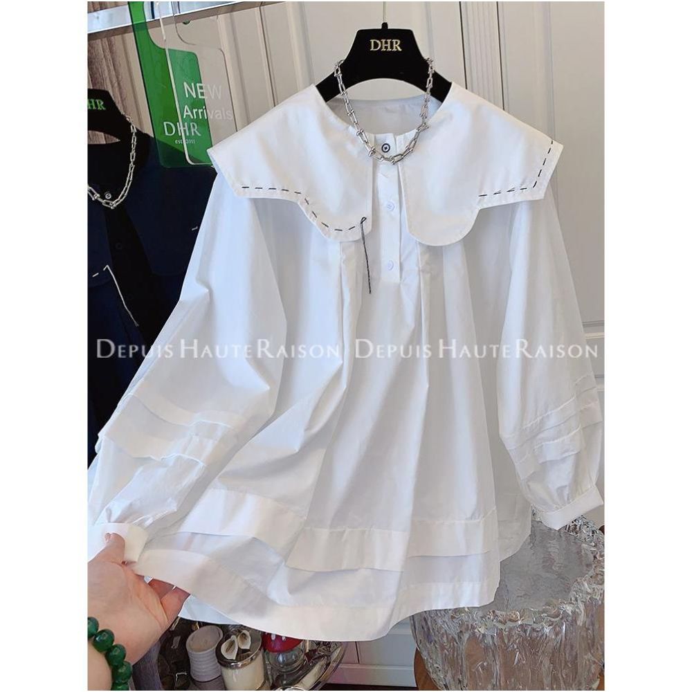 Extra Large 2 300 pounds French Petal Doll Collar Cotton Shirt Top for Men and Women Loose and Concealed Trendy Design image 32