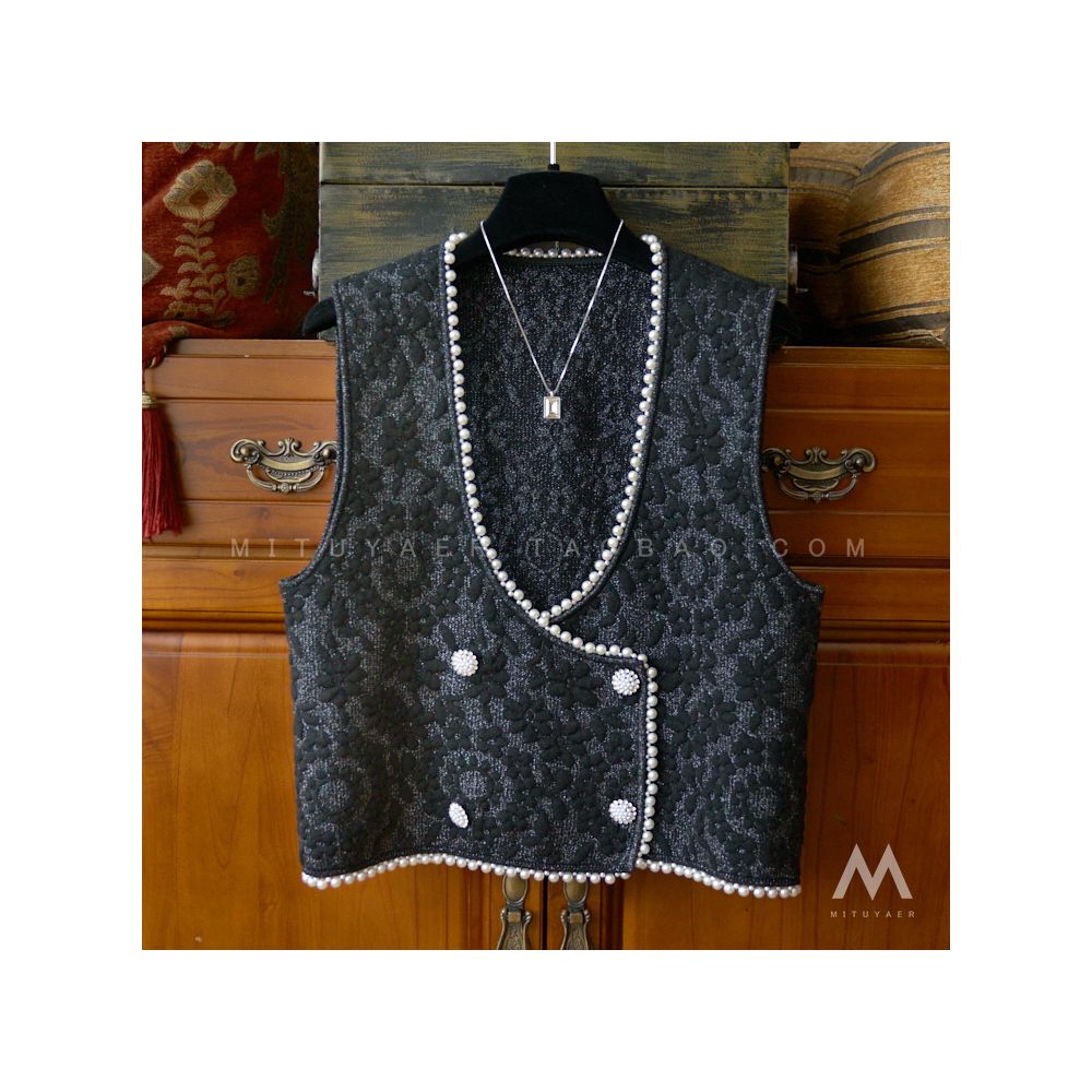 Asaya1094 - Shuxi/SUSHE Heavy Industry Embossed Print Texture Soft Waxy Wool Vest Vest Package Hip Skirt Set