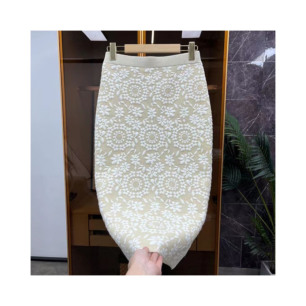 Asaya1094 - Shuxi/SUSHE Heavy Industry Embossed Print Texture Soft Waxy Wool Vest Vest Package Hip Skirt Set