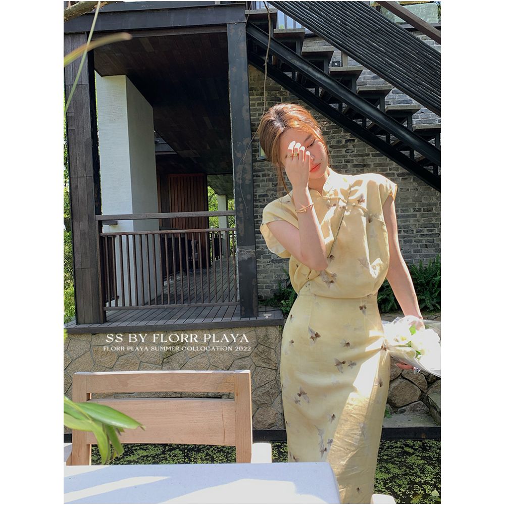 Hua Hua Yuan Bi Po Ningxiang Light Yellow New Chinese Short sleeved Dress for Women s Spring and Summer Cheongsam Improved Hip Wrapping Skirt image 0