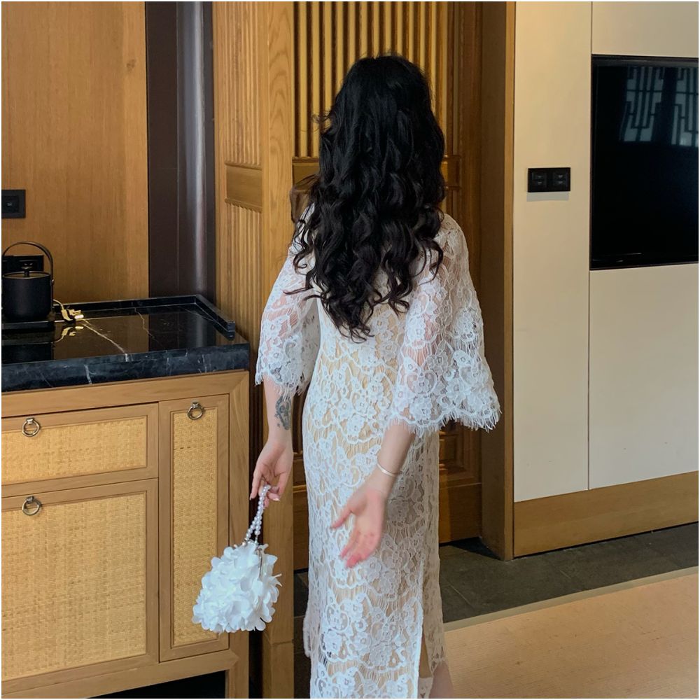 Lujin Homemade Furong Makeup Spring and Autumn Improved Edition Retro Republic of China Elegant Lace Style Cheongsam Girl image 3