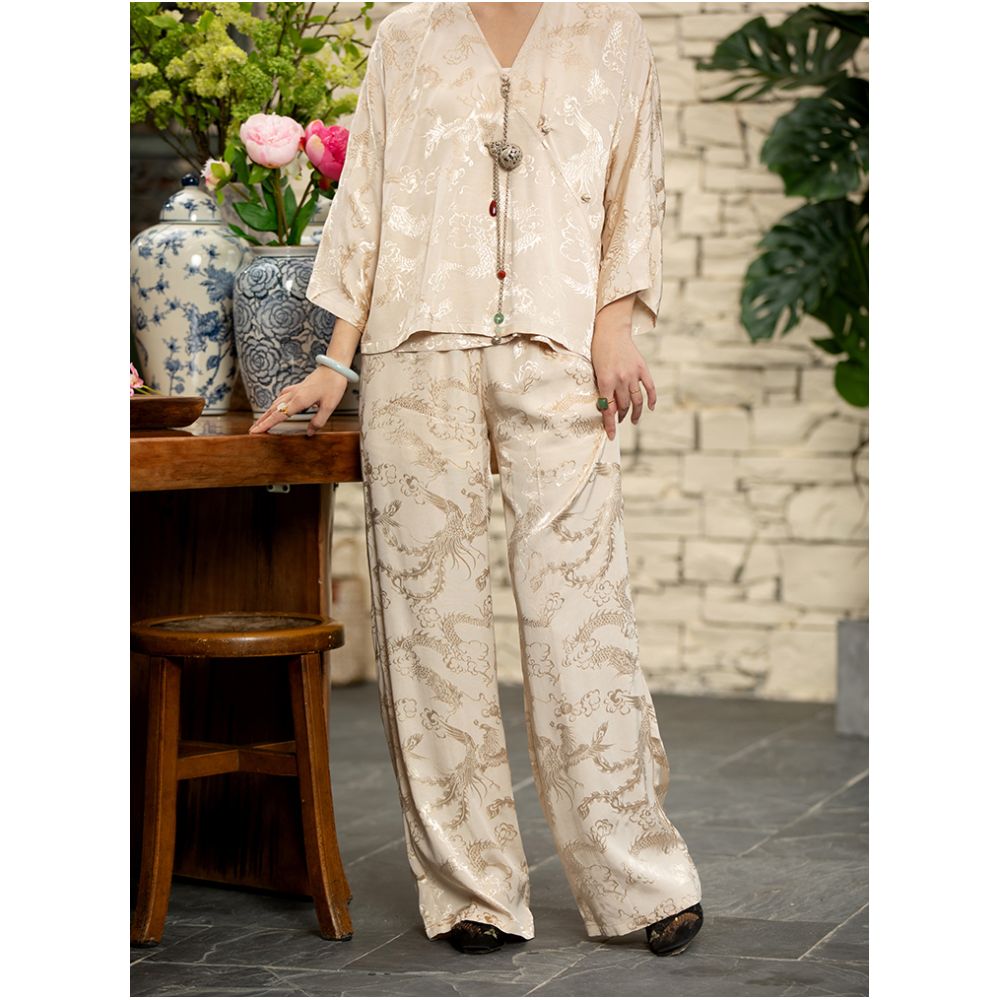 Town store treasure PYJ084 silk cotton old satin Western style Chinese style retro mopping trousers spring and autumn women image 18