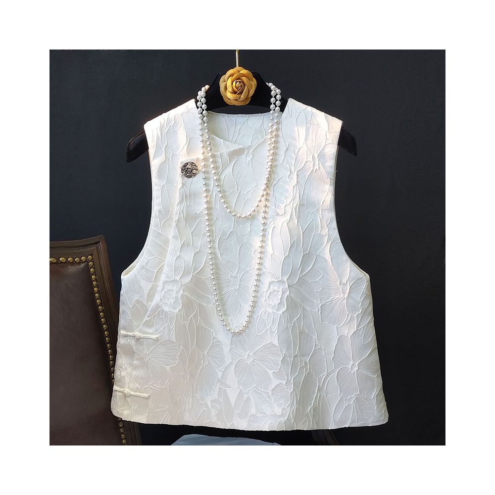 Black high end relief jacquard vest vest vest vest women s autumn outfit new and improved Chinese style round neck and Chinese style camisole top image 17