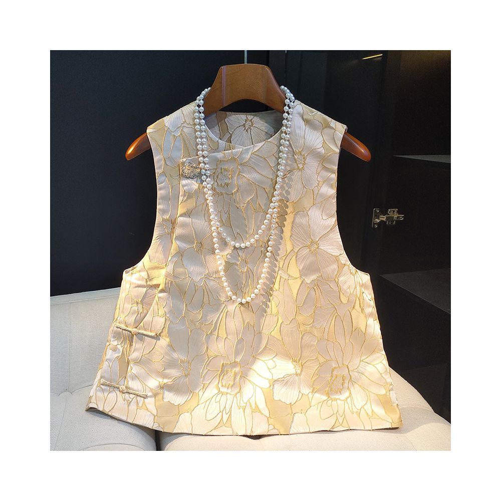 Black high end relief jacquard vest vest vest vest women s autumn outfit new and improved Chinese style round neck and Chinese style camisole top image 26