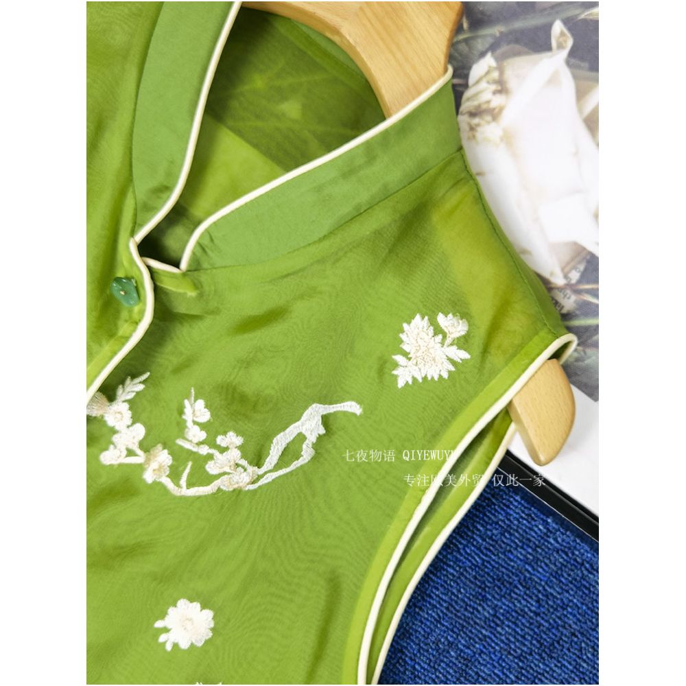Original cabinet with super American style Chinese heavy industry embroidery real silk organza vest women s mulberry silk jacket image 4