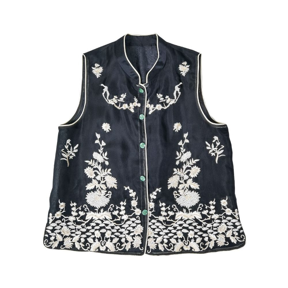 Original cabinet with super American style Chinese heavy industry embroidery real silk organza vest women s mulberry silk jacket image 5