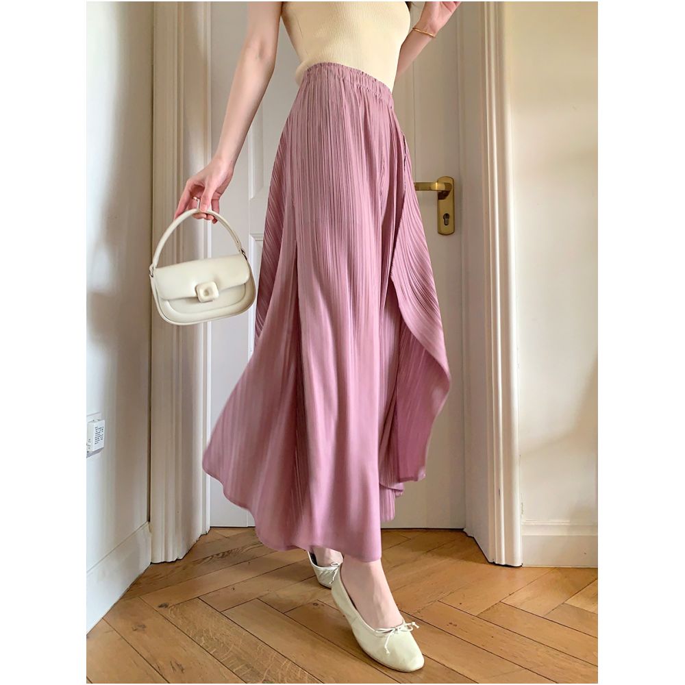Whitecube Spring and Autumn Pleats Three House Style Folded Casual Wide Leg Pants for Women Pink Wave Seaweed Pants Fashionable image 2