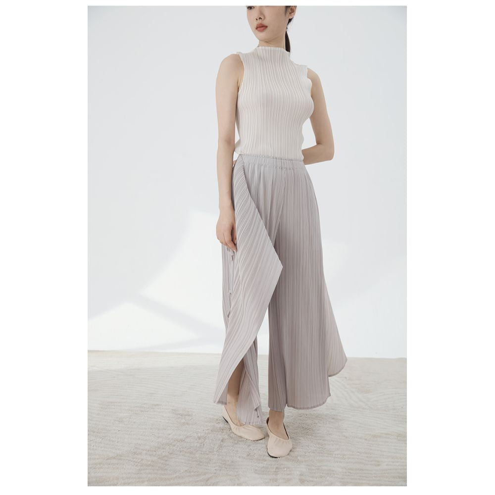 Whitecube Spring and Autumn Pleats Three House Style Folded Casual Wide Leg Pants for Women Pink Wave Seaweed Pants Fashionable image 11