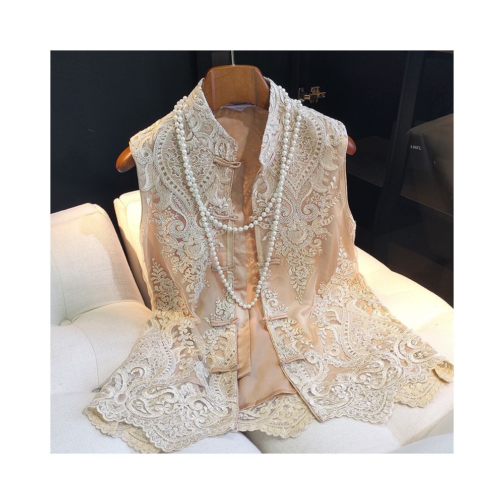 High end heavyweight lace nail bead vest for women in summer thin design retro improved cheongsam top buttoned sleeveless vest image 7