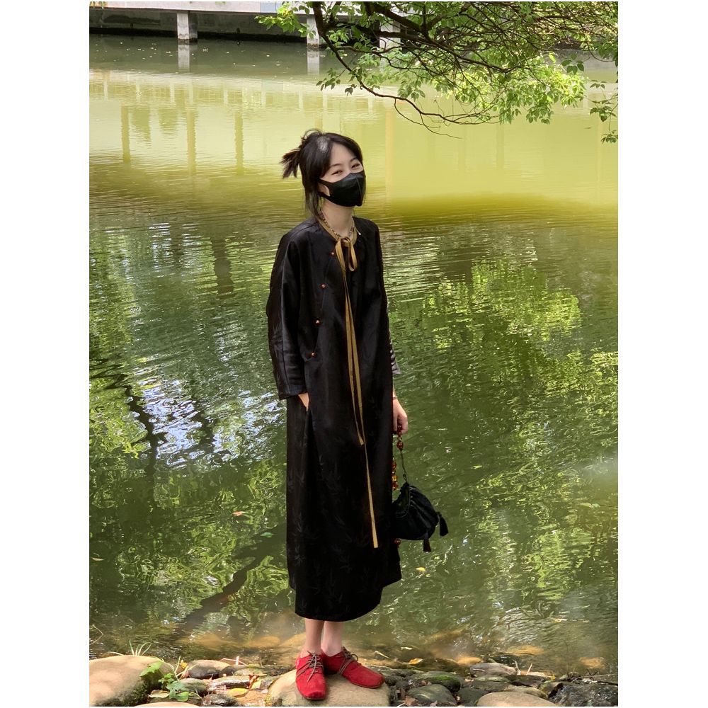 New Chinese style women s clothing daily improvement cheongsam with slanted collar and buckle light Chinese style dress women s Zen style young style girl summer image 4