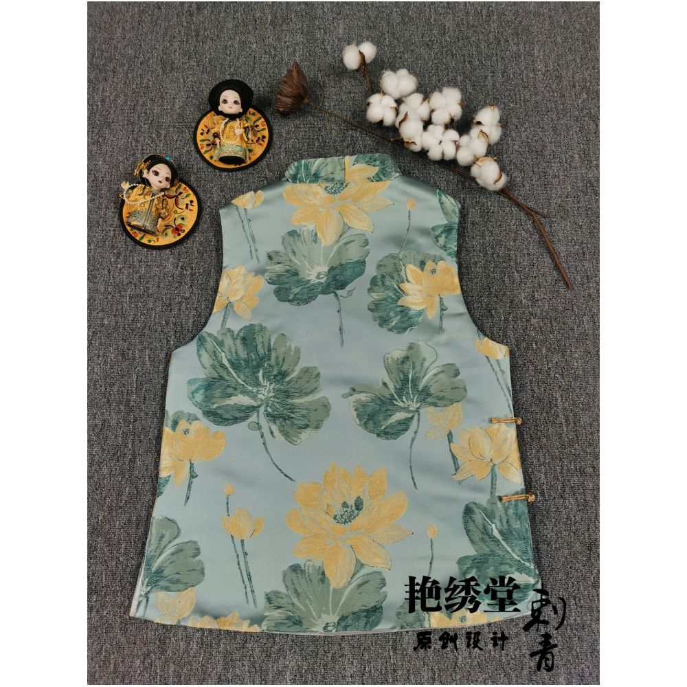 Spring 2022 China Chic original design brocade lotus jacquard retro slant placket stand collar button up vest for women image 5