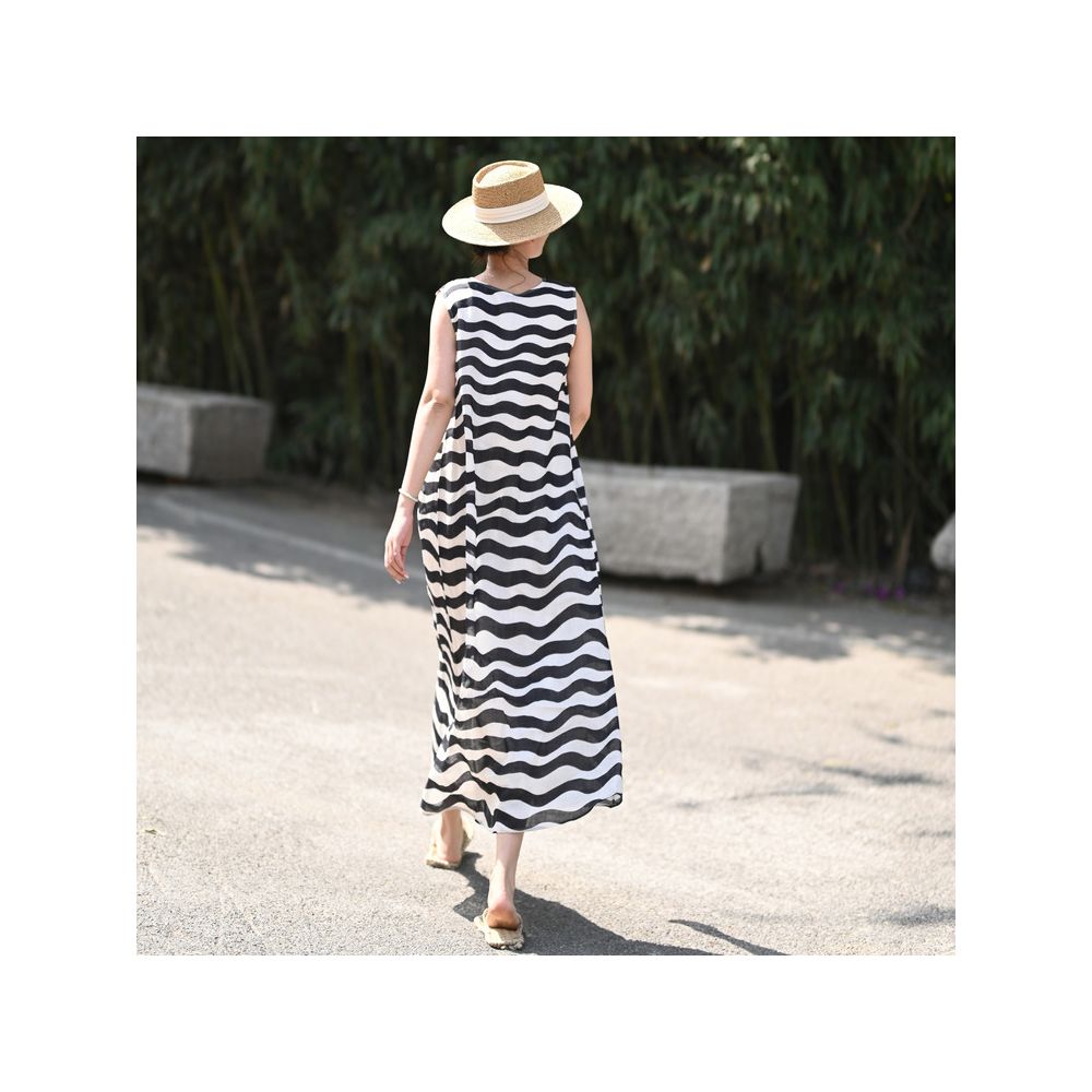 There is a new 2025 linen camisole dress with striped print for summer lightweight sleeveless skirt image 4