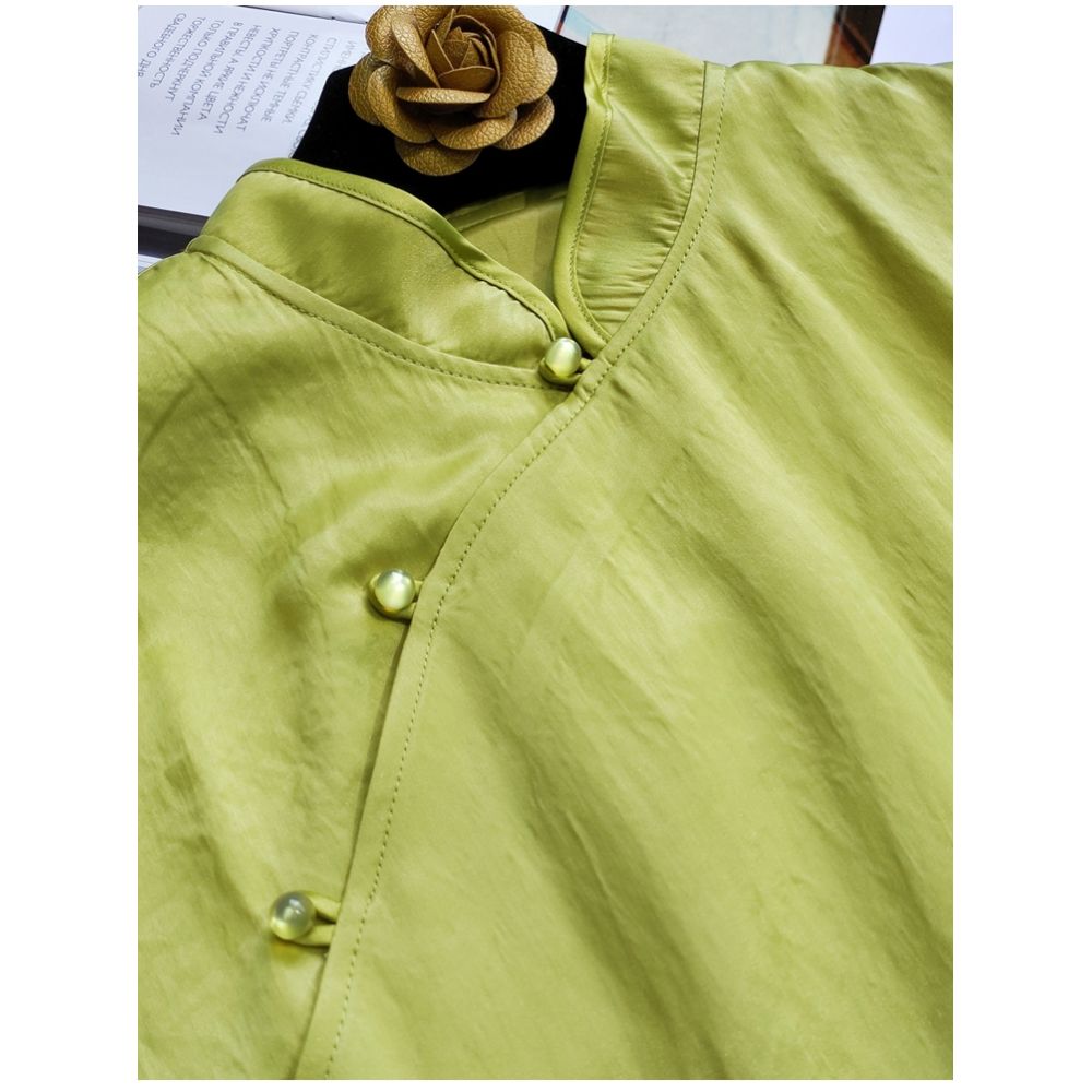 Green high end acetic acid cheongsam dress for women s daily summer new style retro buckle casual loose over the knee dress image 4