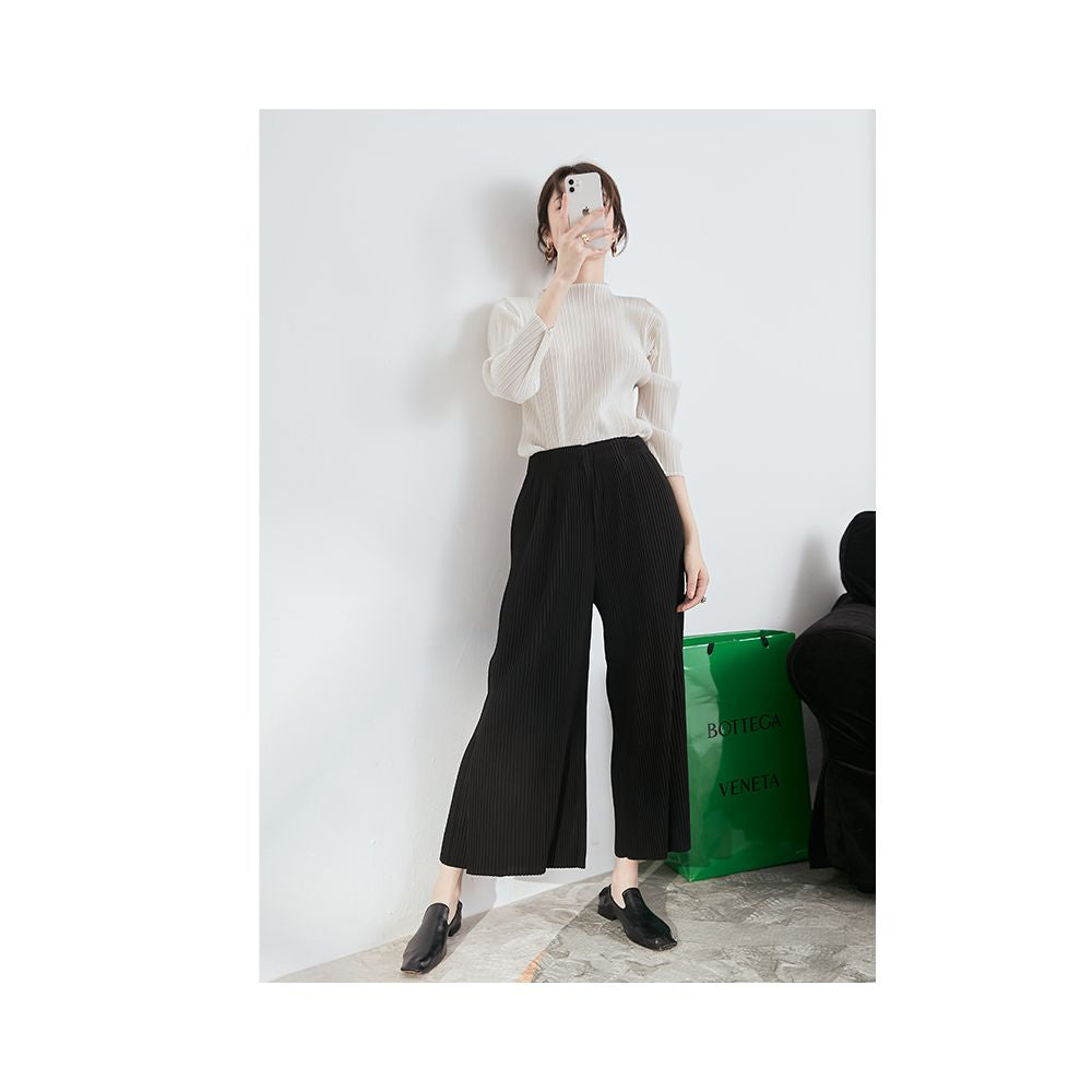 Whitecube2025 spring style three bedroom pleated wide leg pants loose hanging French retro style casual pants for women image 11