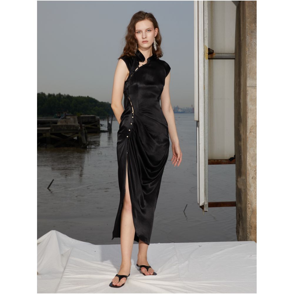 Clearance Original design black and white elegant new Chinese style modified cheongsam exquisite romantic dress image 4