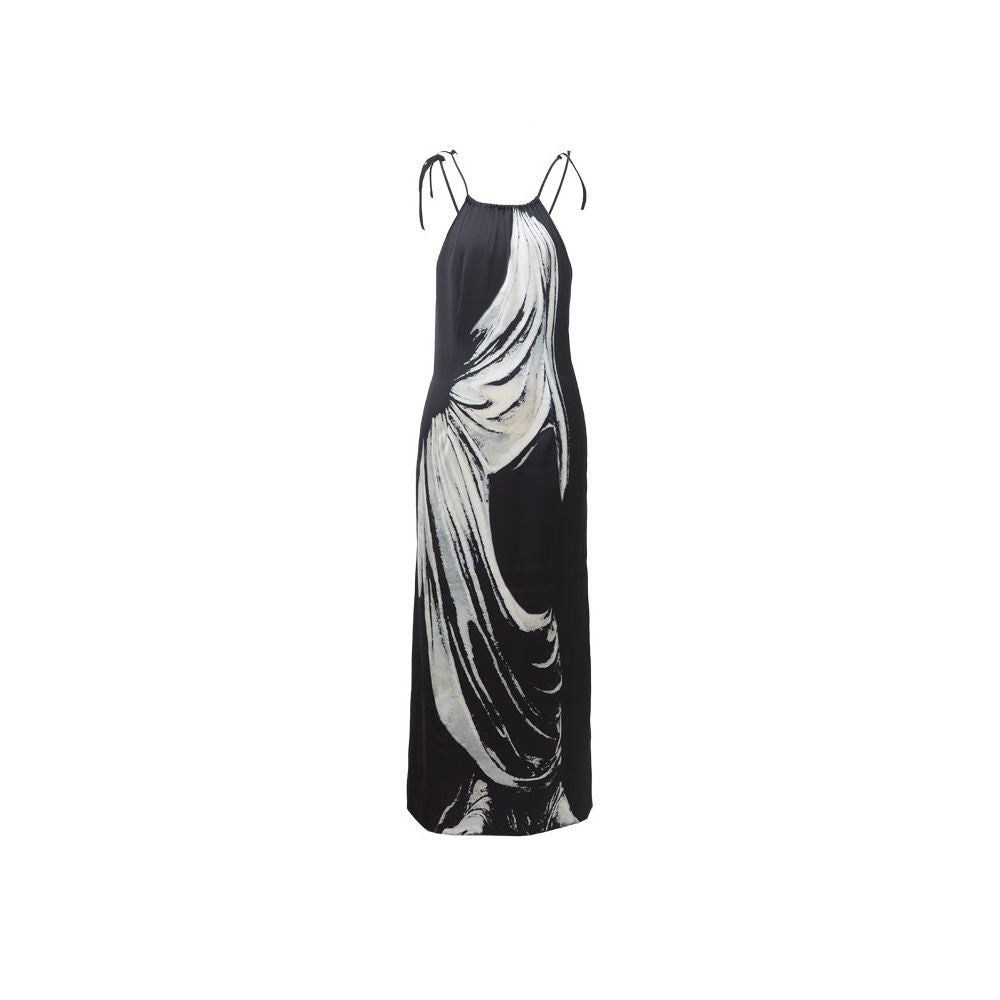 Asaya825 - RIMLESS borderless original design sculpture print satin drape dress backless slit suspender skirt