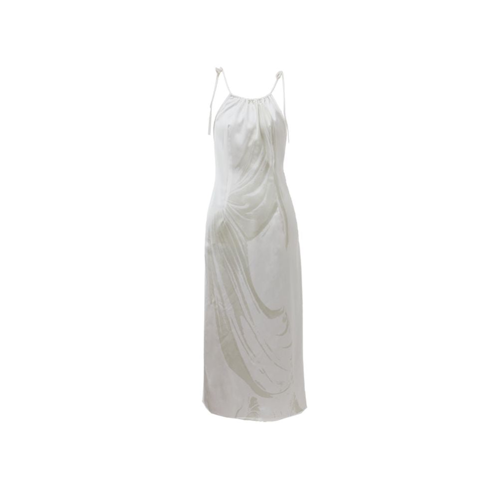 RIMLESS borderless original design sculpture print satin drape dress backless slit suspender skirt image 13