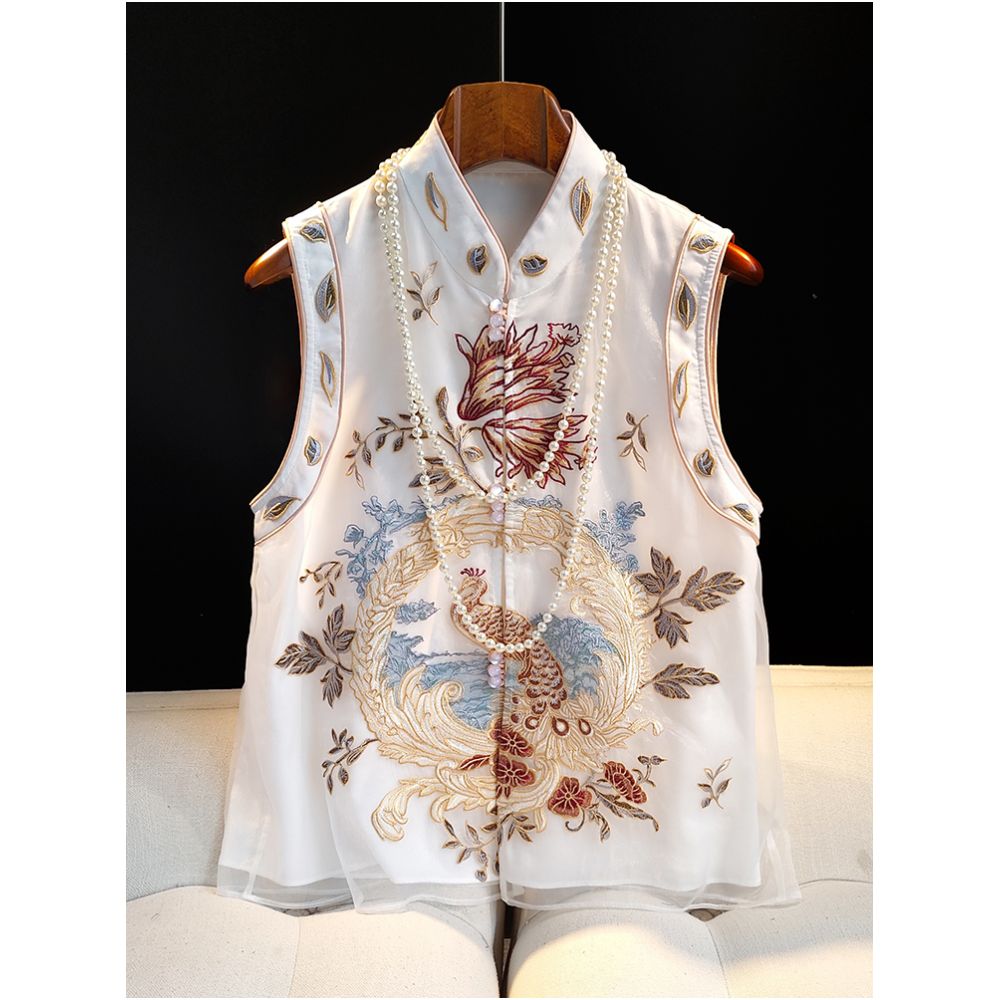 Eugen embroidery national style vest 2025 summer new improved retro standing collar Chinese vest Tang style women s top image 1