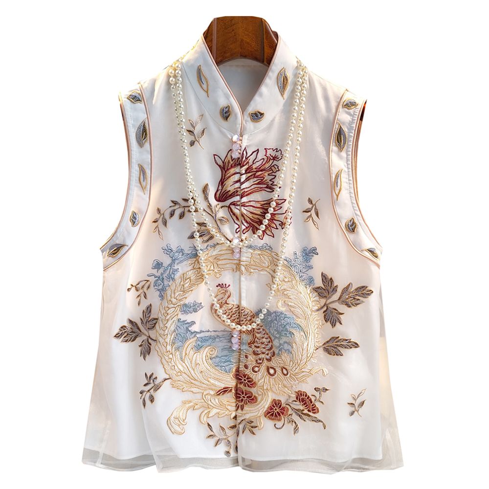 Eugen embroidery national style vest 2025 summer new improved retro standing collar Chinese vest Tang style women s top image 5
