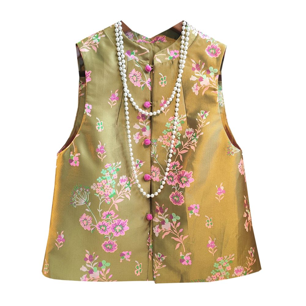 Improved Chinese style buckle vest design for women with a niche and fashionable Chinese style retro jacquard woven brocade Tang style vest and top image 5